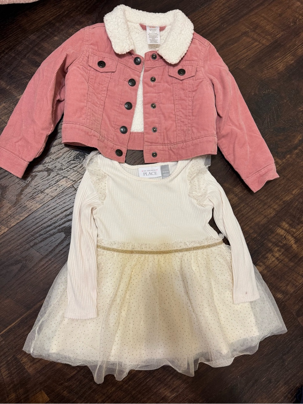 Place Pink Corduroy Jacket with Cream Tulle Dress